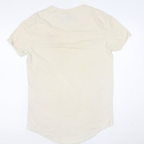 SikSilk Men's Beige Slim Fit Crew Neck Short Sleeve T-Shirt Size M