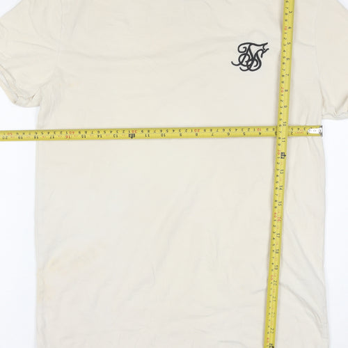 SikSilk Men's Beige Slim Fit Crew Neck Short Sleeve T-Shirt Size M