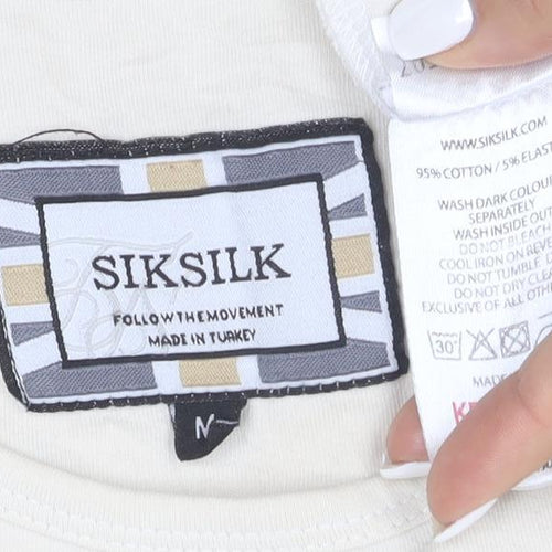 SikSilk Men's Beige Slim Fit Crew Neck Short Sleeve T-Shirt Size M