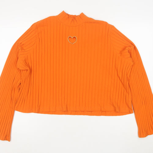 Lazy Oaf Orange Ribbed Mock Neck Heart Cut Out Cropped Top Women's M