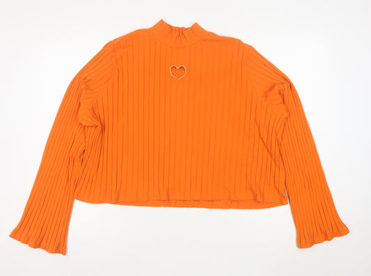 Lazy Oaf Orange Ribbed Mock Neck Heart Cut Out Cropped Top Women's M