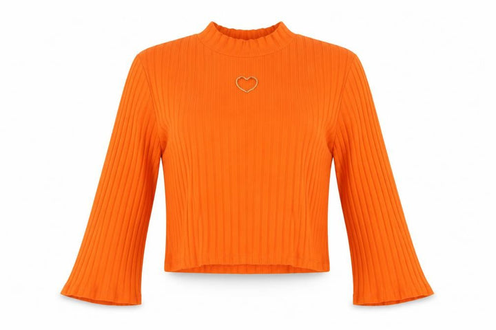 Lazy Oaf Orange Ribbed Mock Neck Heart Cut Out Cropped Top Women's M