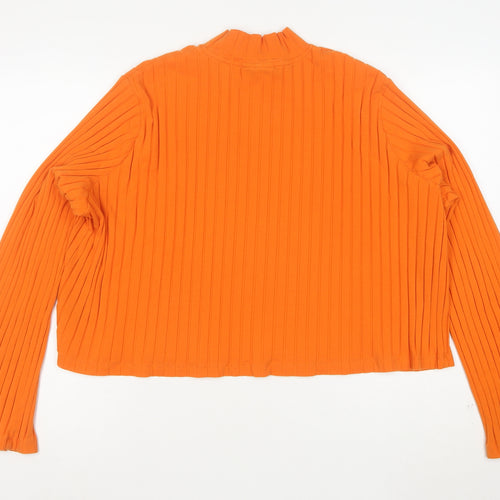 Lazy Oaf Orange Ribbed Mock Neck Heart Cut Out Cropped Top Women's M