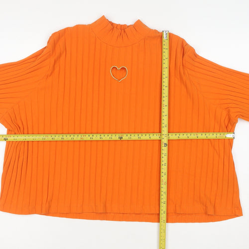 Lazy Oaf Orange Ribbed Mock Neck Heart Cut Out Cropped Top Women's M