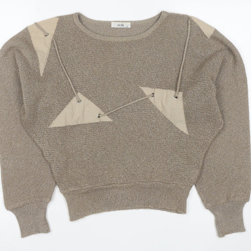 Isola Womens Beige Silk Blend 80s Geometric Crew Neck Jumper Size 12