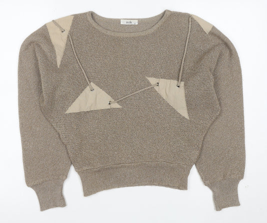 Isola Womens Beige Silk Blend 80s Geometric Crew Neck Jumper Size 12