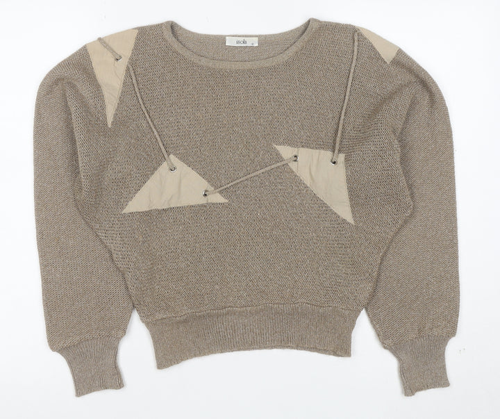 Isola Womens Beige Silk Blend 80s Geometric Crew Neck Jumper Size 12