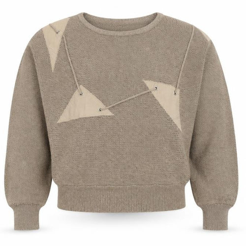 Isola Womens Beige Silk Blend 80s Geometric Crew Neck Jumper Size 12
