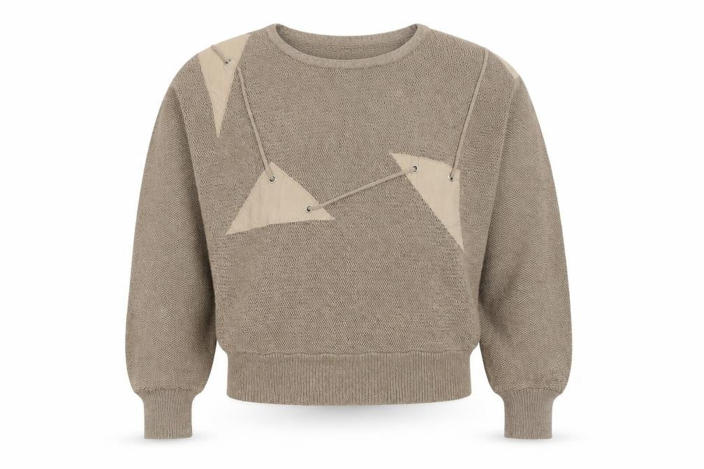 Isola Womens Beige Silk Blend 80s Geometric Crew Neck Jumper Size 12