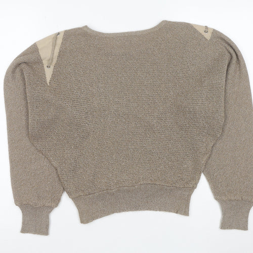 Isola Womens Beige Silk Blend 80s Geometric Crew Neck Jumper Size 12