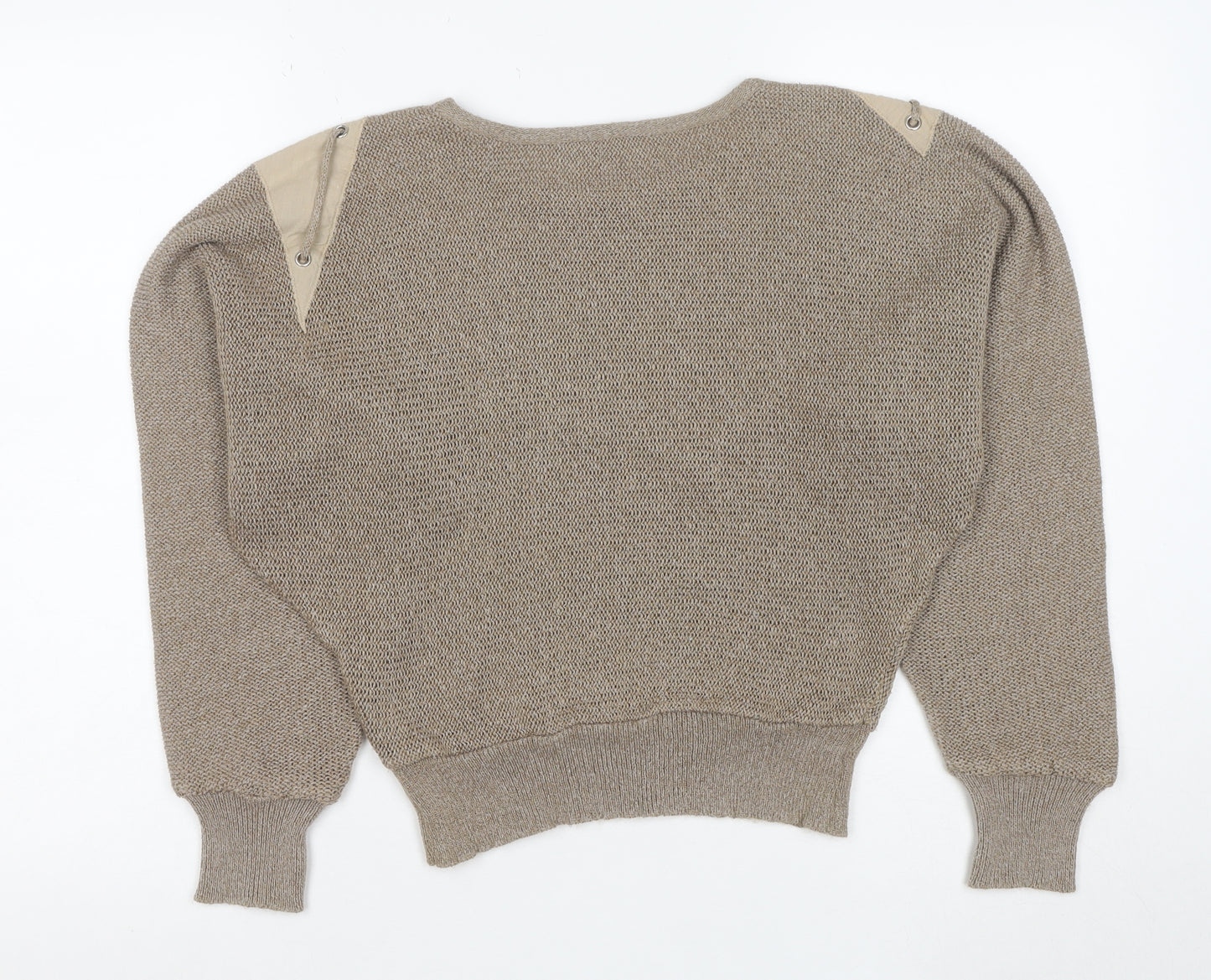 Isola Womens Beige Silk Blend 80s Geometric Crew Neck Jumper Size 12