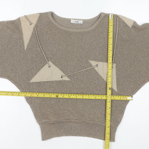 Isola Womens Beige Silk Blend 80s Geometric Crew Neck Jumper Size 12