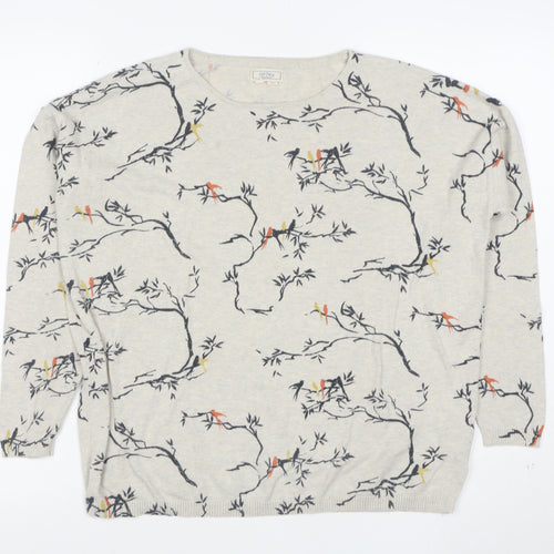 Fat Face Women's Beige Bird Print Cotton Jumper Size 14