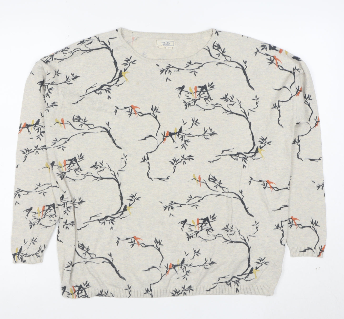 Fat Face Women's Beige Bird Print Cotton Jumper Size 14