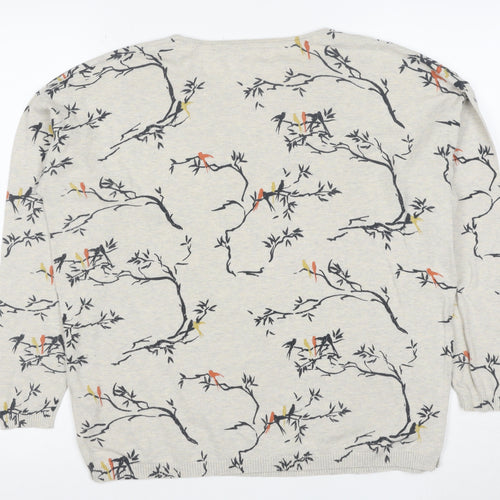 Fat Face Women's Beige Bird Print Cotton Jumper Size 14