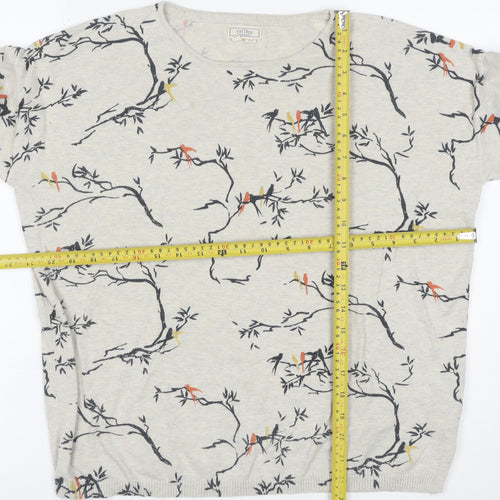 Fat Face Women's Beige Bird Print Cotton Jumper Size 14