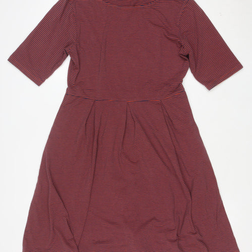 Seasalt Women Red Striped Fit & Flare Knee Dress Size 12