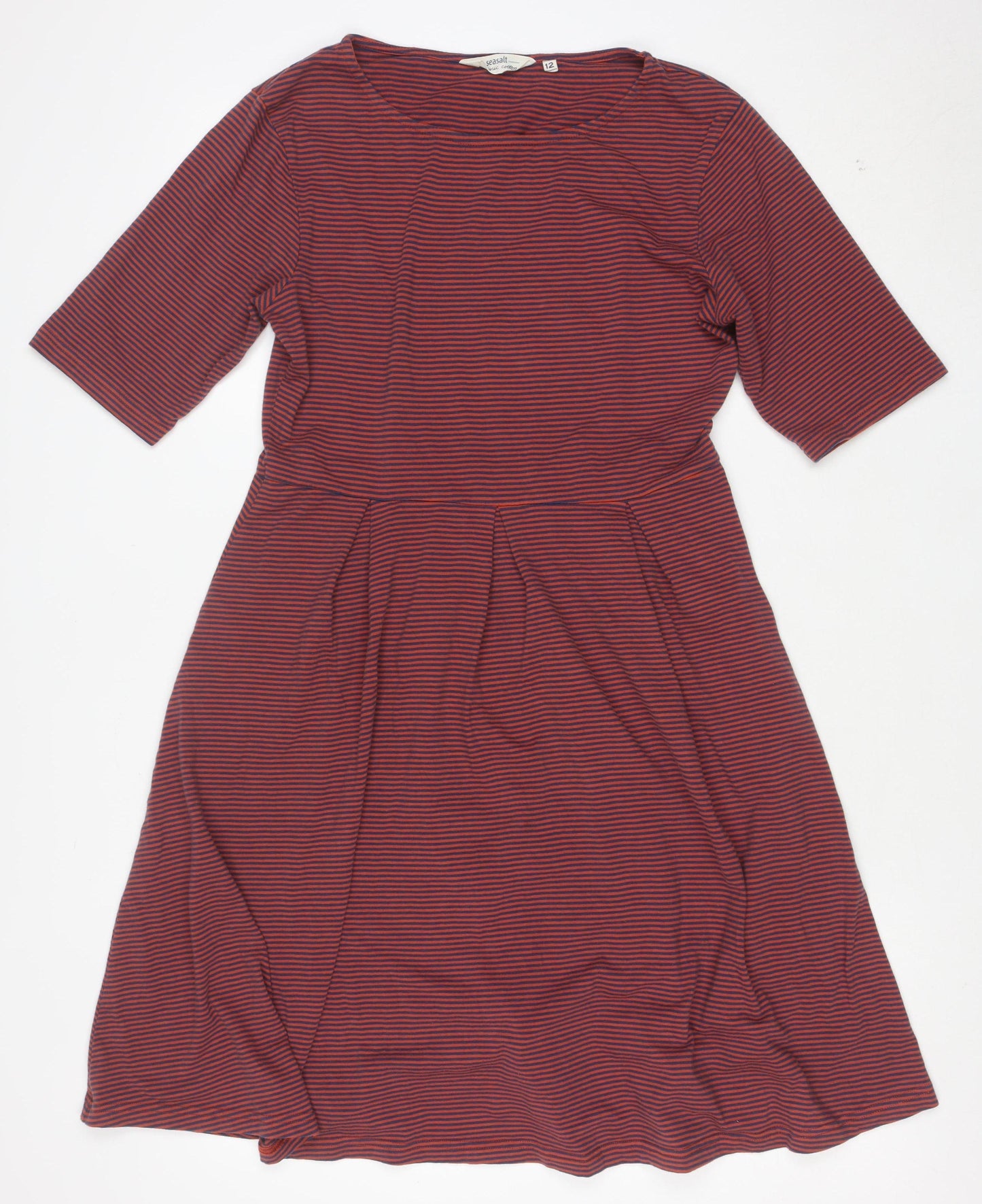 Seasalt Women Red Striped Fit & Flare Knee Dress Size 12