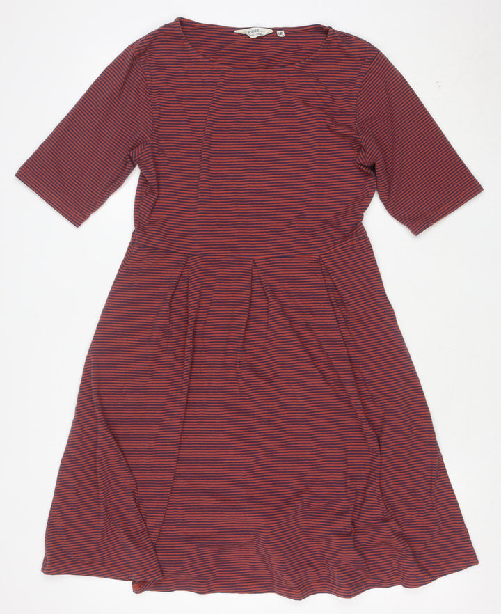 Seasalt Women Red Striped Fit & Flare Knee Dress Size 12