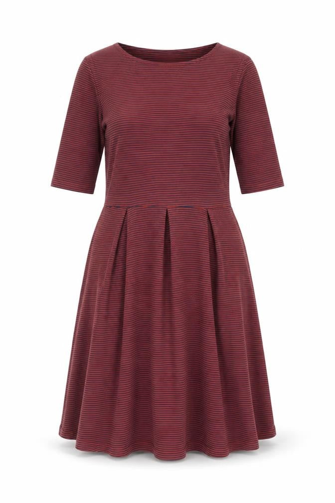 Seasalt Women Red Striped Fit & Flare Knee Dress Size 12