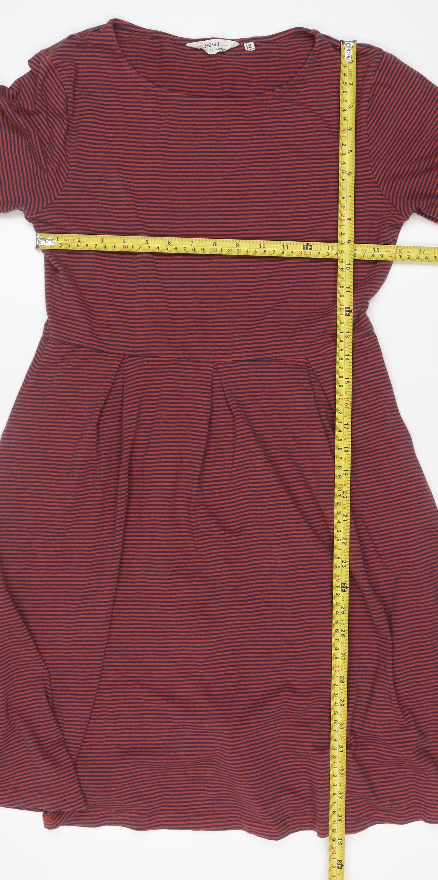 Seasalt Women Red Striped Fit & Flare Knee Dress Size 12