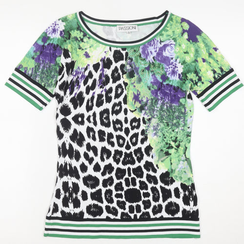 Passioni Women Multicoloured S Animal & Floral Print Short Sleeve Top