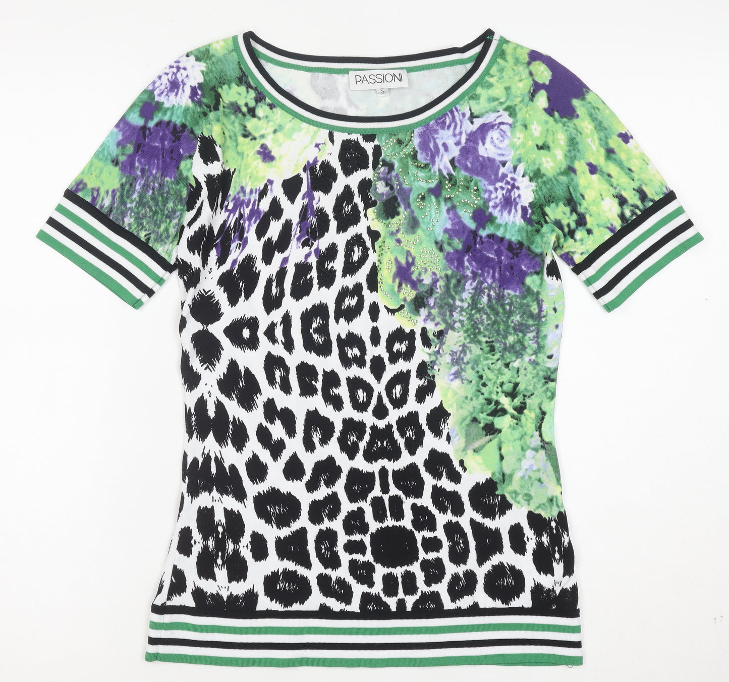 Passioni Women Multicoloured S Animal & Floral Print Short Sleeve Top