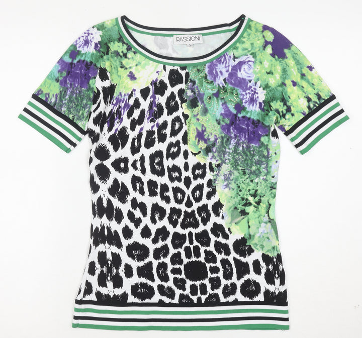 Passioni Women Multicoloured S Animal & Floral Print Short Sleeve Top
