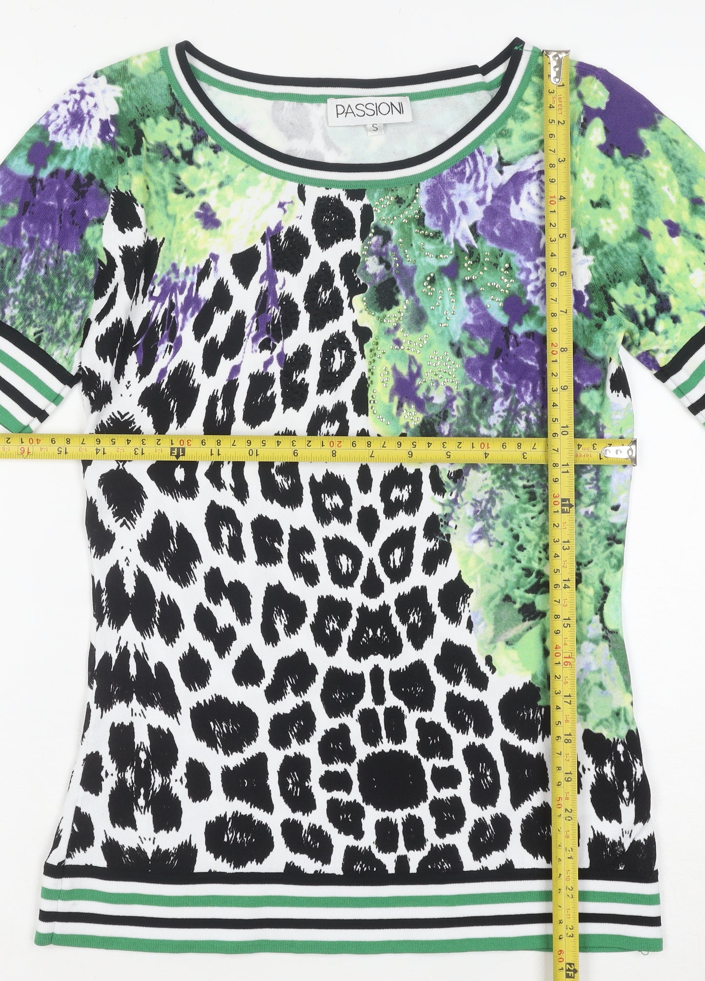 Passioni Women Multicoloured S Animal & Floral Print Short Sleeve Top