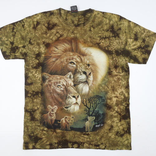 WILD Mens Brown XL Animal Lion Print Cotton T-Shirt