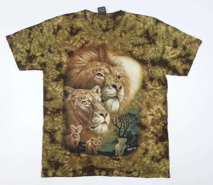 WILD Mens Brown XL Animal Lion Print Cotton T-Shirt