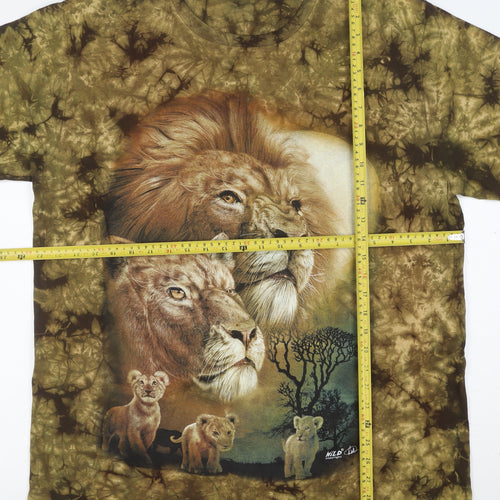 WILD Mens Brown XL Animal Lion Print Cotton T-Shirt