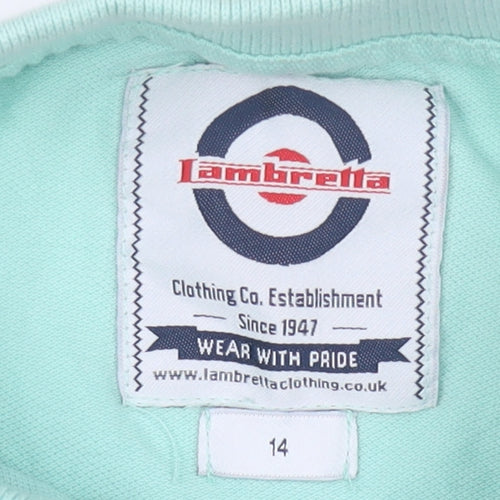 Lambretta Boys Green 14 Years Polo Shirt Cotton Short Sleeve Casual Top