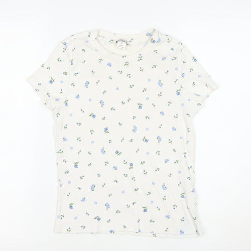 Monki Women’s Ivory Floral Cotton T-Shirt M Short Sleeve Jersey Top
