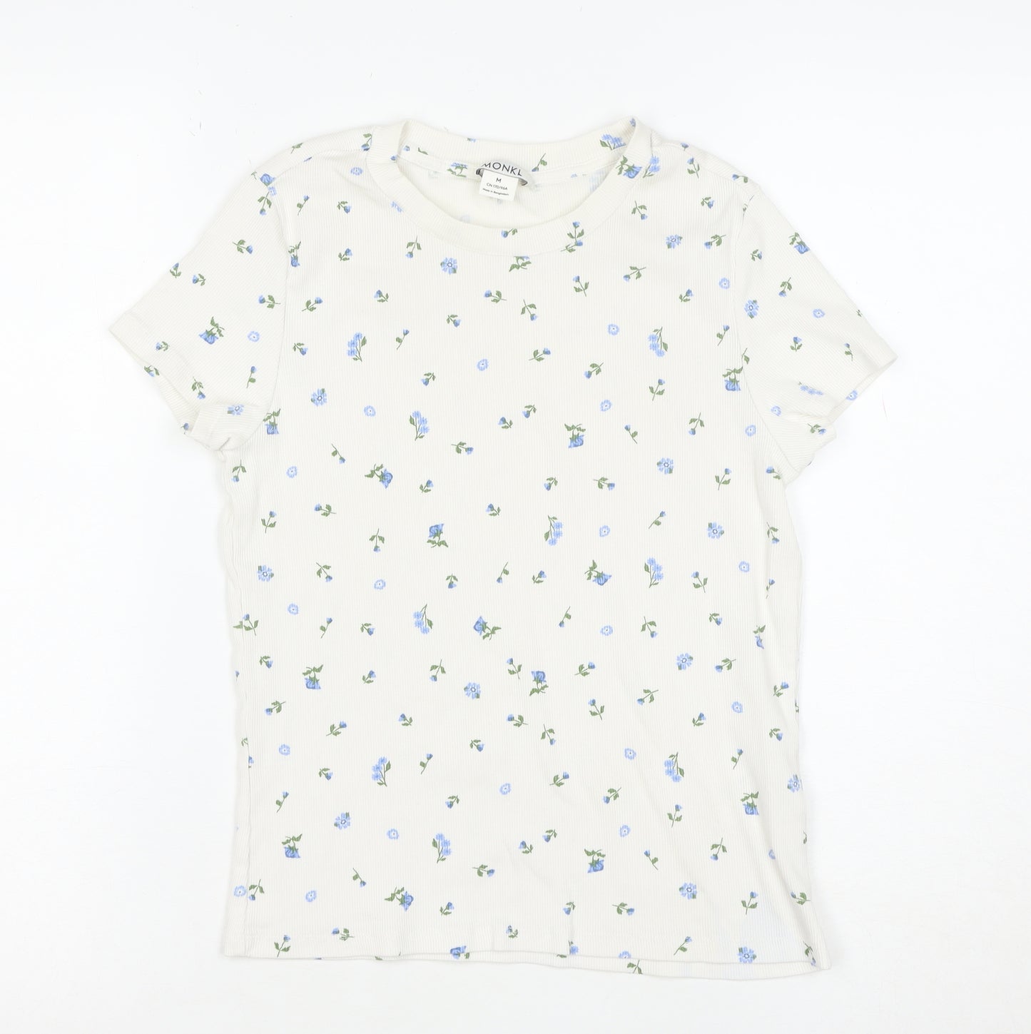 Monki Women’s Ivory Floral Cotton T-Shirt M Short Sleeve Jersey Top