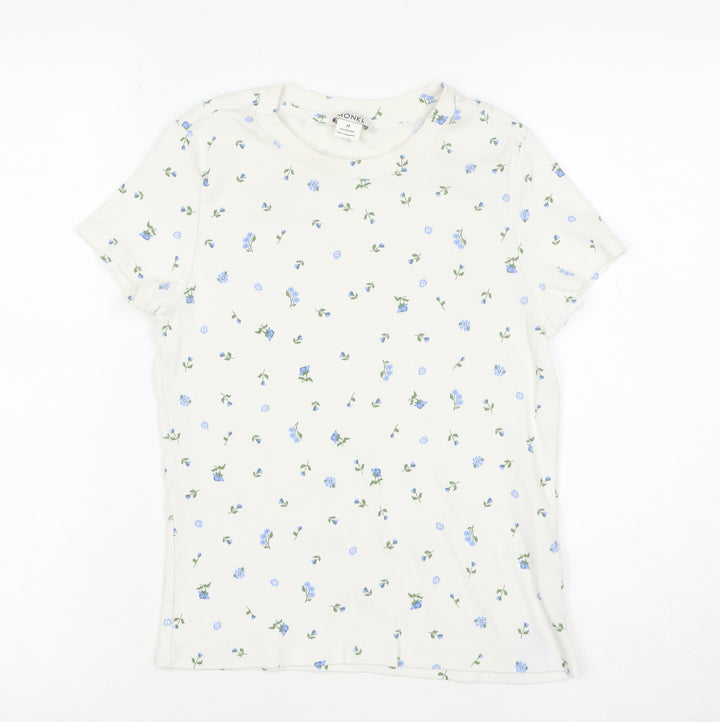 Monki Women’s Ivory Floral Cotton T-Shirt M Short Sleeve Jersey Top