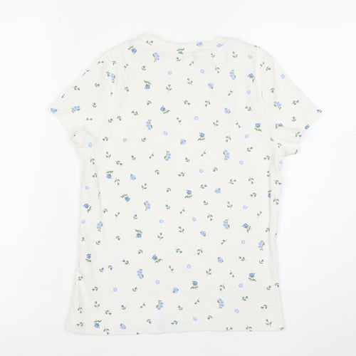 Monki Women’s Ivory Floral Cotton T-Shirt M Short Sleeve Jersey Top