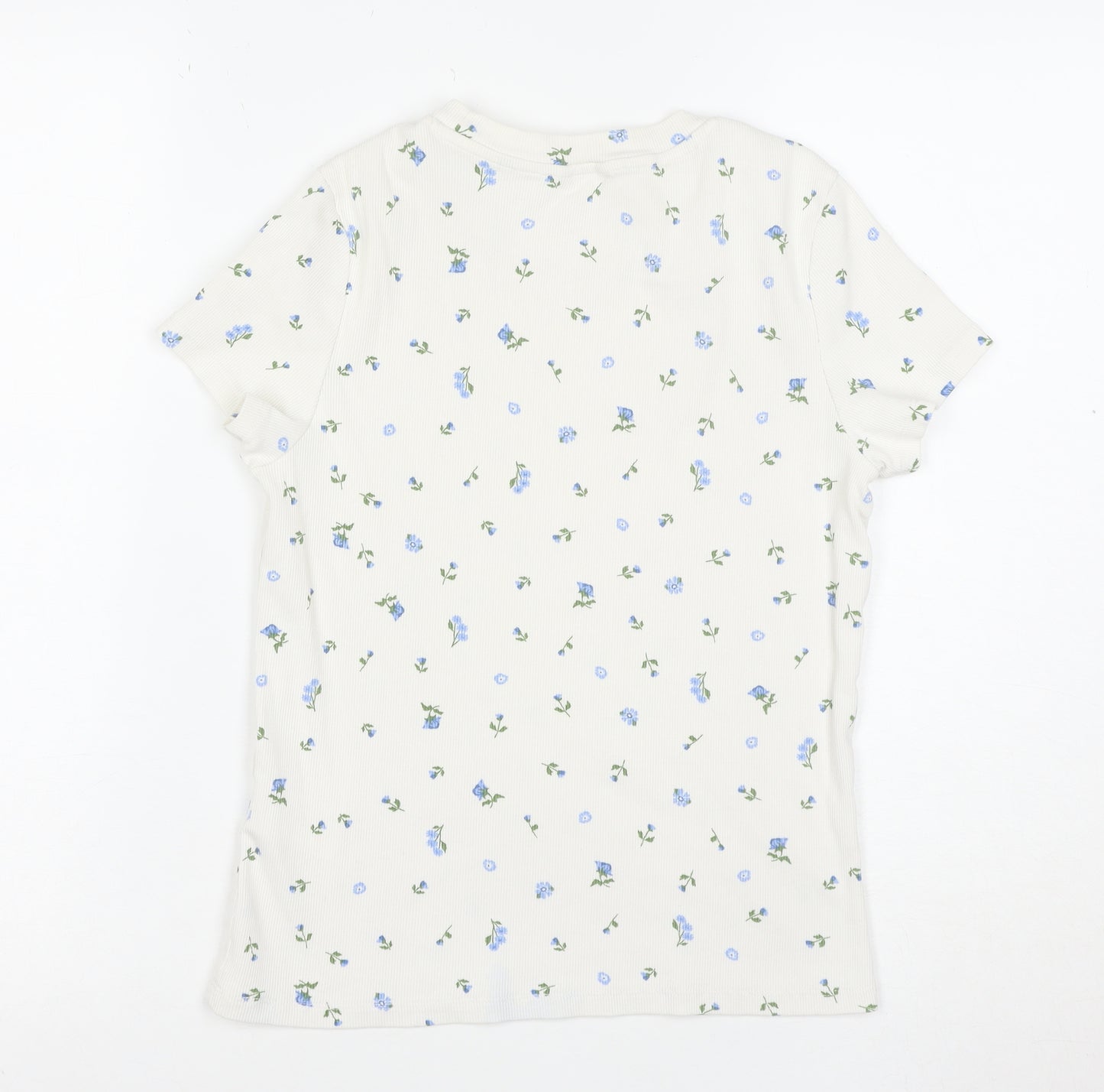 Monki Women’s Ivory Floral Cotton T-Shirt M Short Sleeve Jersey Top