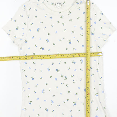 Monki Women’s Ivory Floral Cotton T-Shirt M Short Sleeve Jersey Top