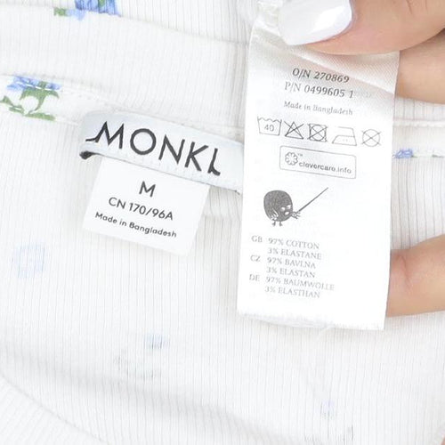 Monki Women’s Ivory Floral Cotton T-Shirt M Short Sleeve Jersey Top