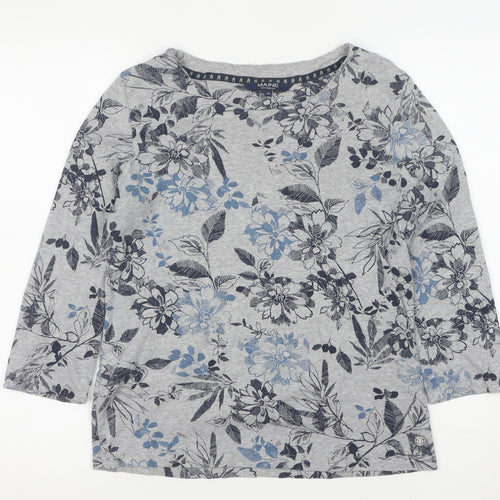 Maine New England Womens Grey Floral 3/4 Sleeve Jersey Top Size 14