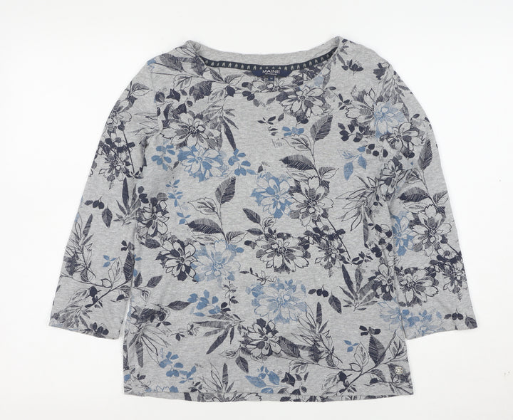 Maine New England Womens Grey Floral 3/4 Sleeve Jersey Top Size 14