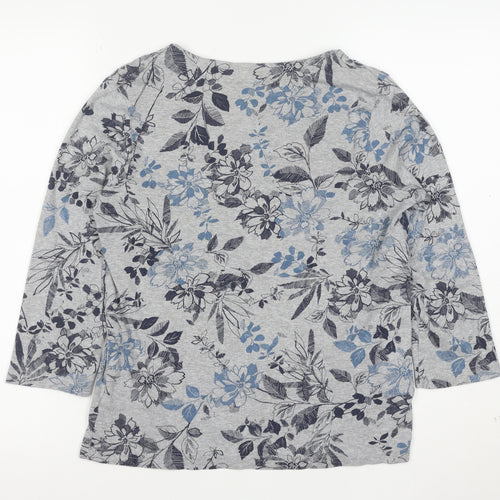 Maine New England Womens Grey Floral 3/4 Sleeve Jersey Top Size 14