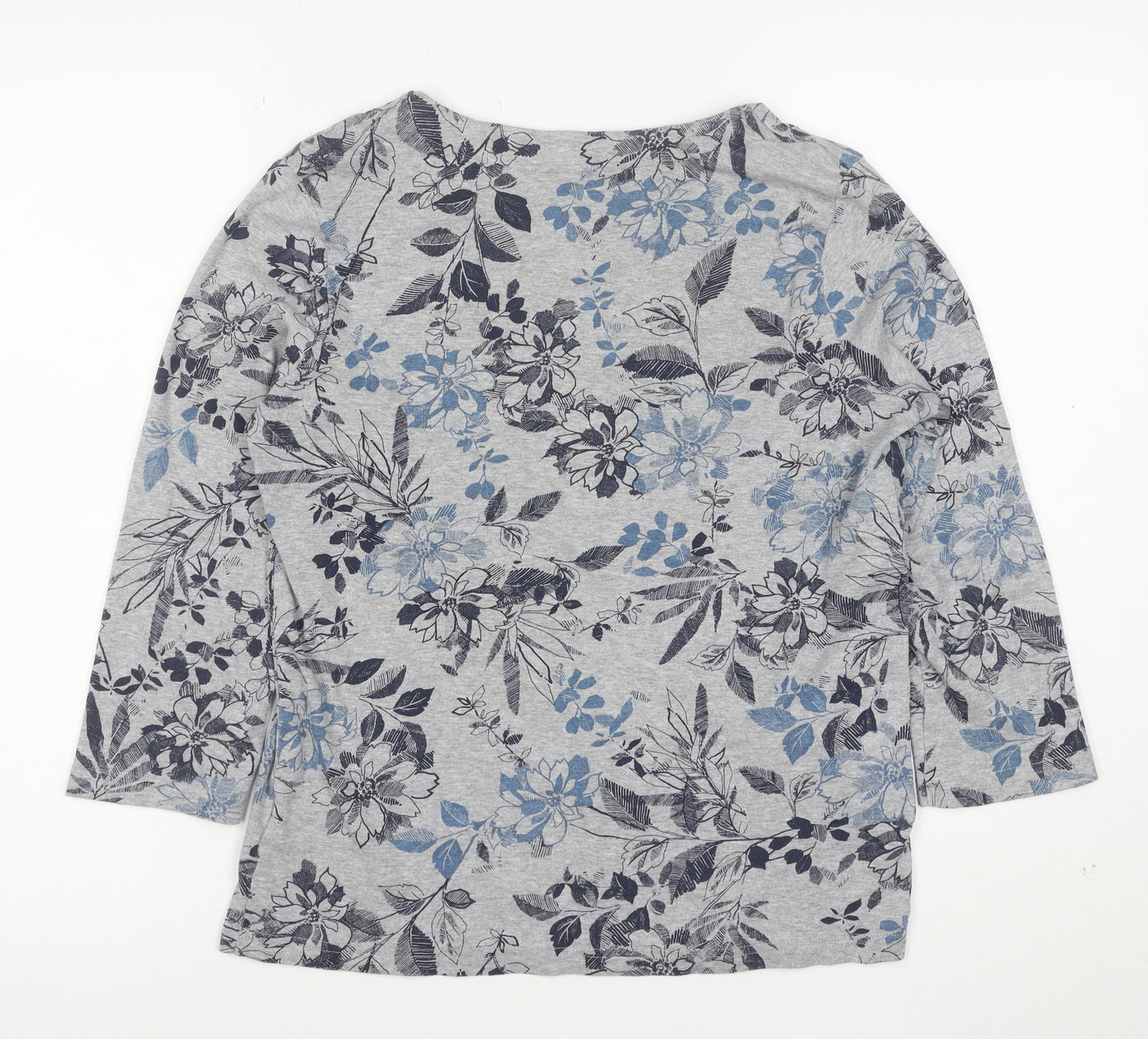 Maine New England Womens Grey Floral 3/4 Sleeve Jersey Top Size 14