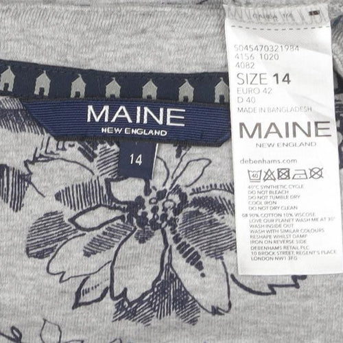 Maine New England Womens Grey Floral 3/4 Sleeve Jersey Top Size 14