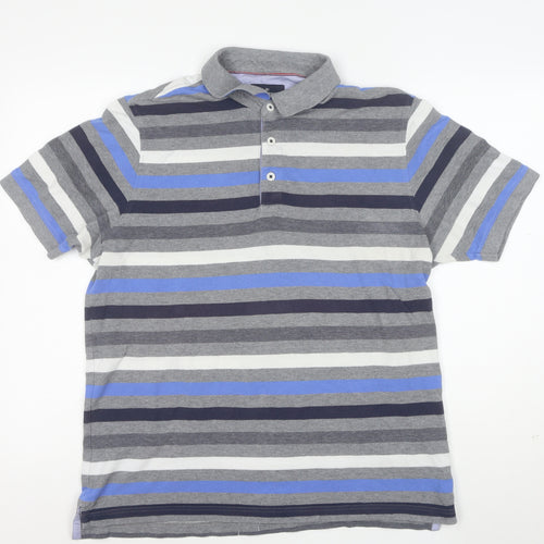 Marks and Spencer Men's Multicoloured Striped Cotton Polo Shirt L