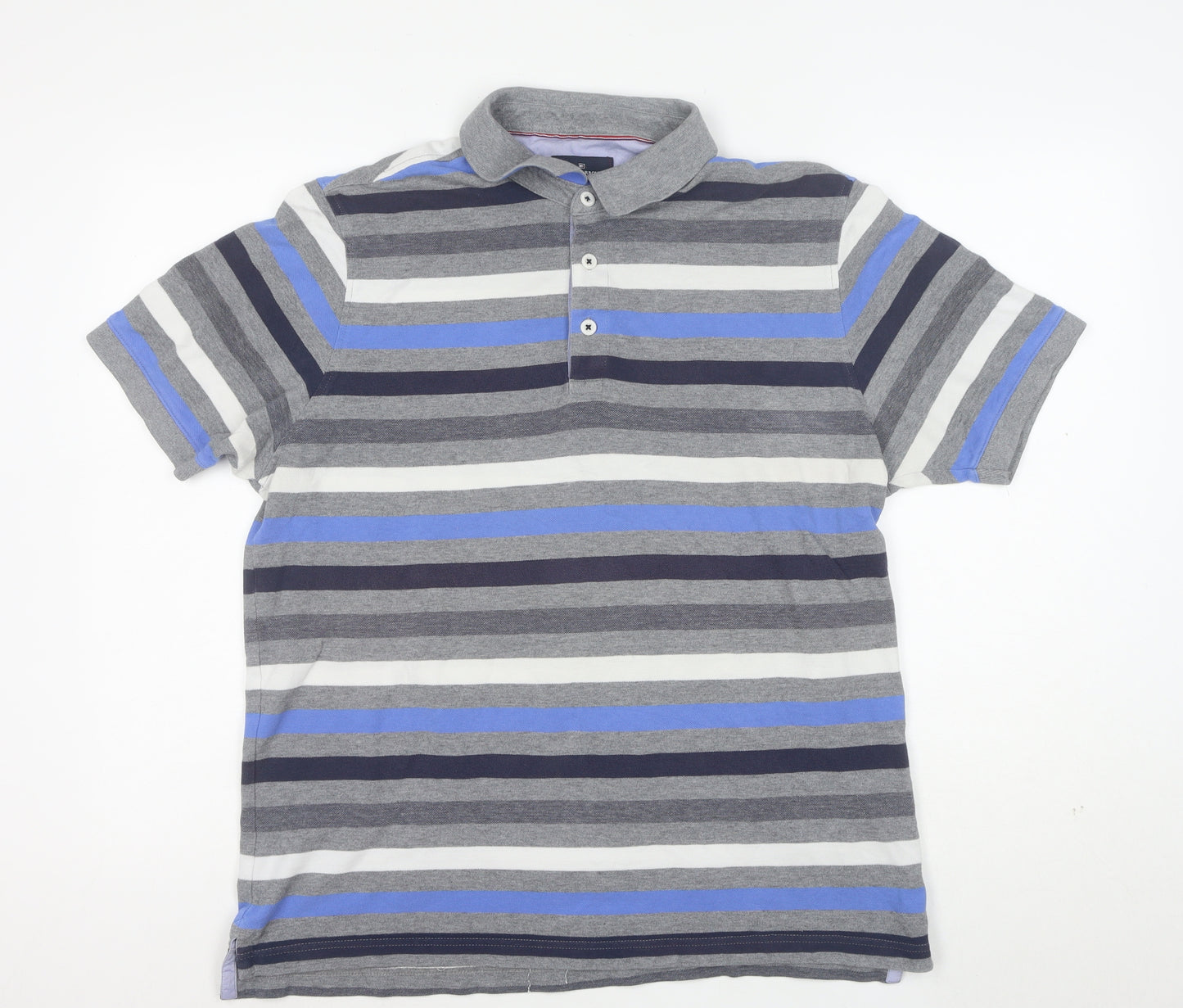 Marks and Spencer Men's Multicoloured Striped Cotton Polo Shirt L