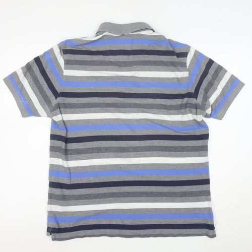 Marks and Spencer Men's Multicoloured Striped Cotton Polo Shirt L