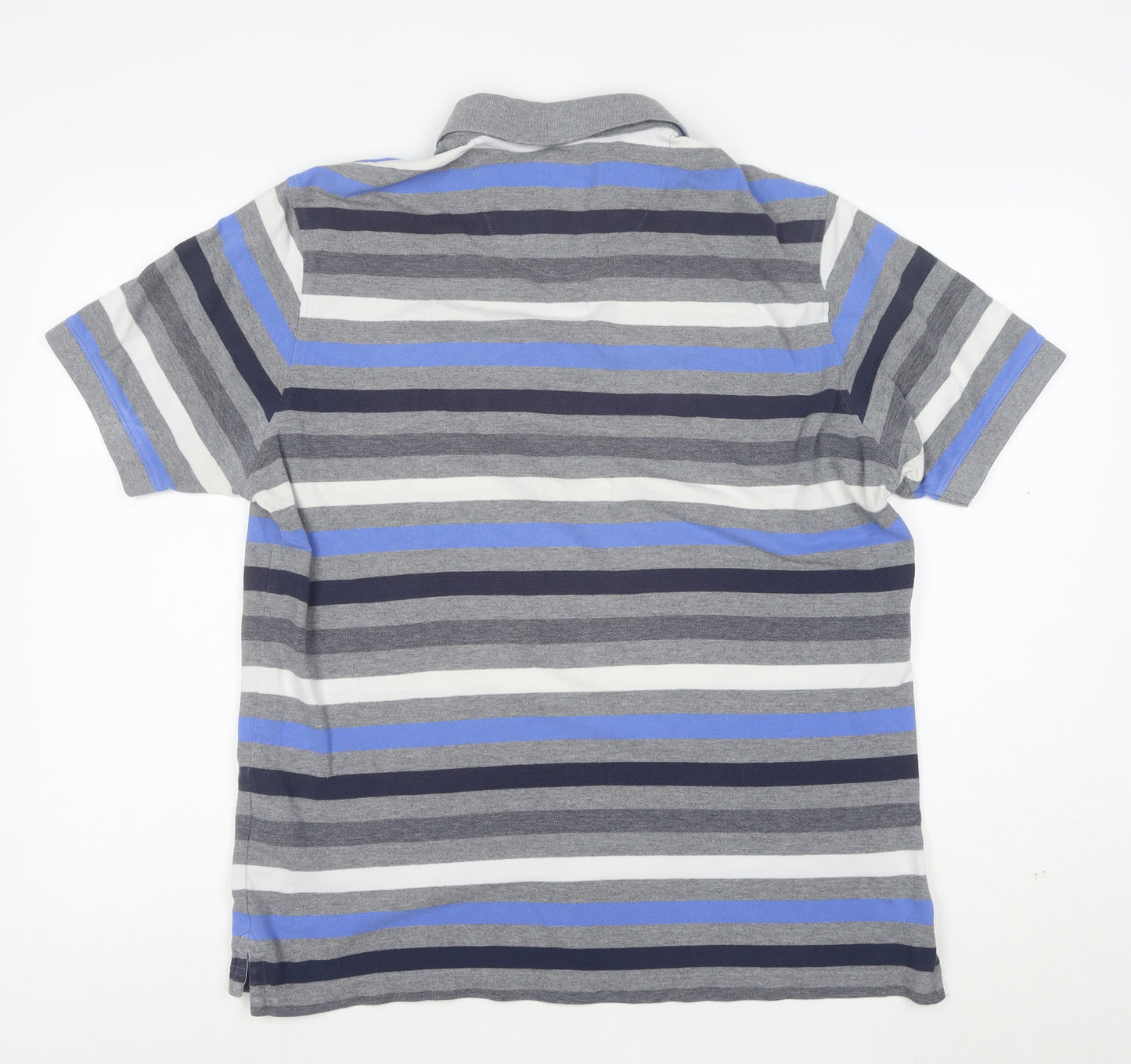 Marks and Spencer Men's Multicoloured Striped Cotton Polo Shirt L