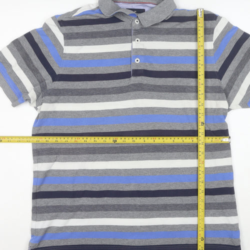 Marks and Spencer Men's Multicoloured Striped Cotton Polo Shirt L
